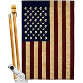 4th of July American Flag Pole Kit for Independence Day Vintage Applique Wood Dowel Wall Scroll Grave Decoration Memorial Veterans Day USA Poster Home Canvas Room Tapestry for Dad