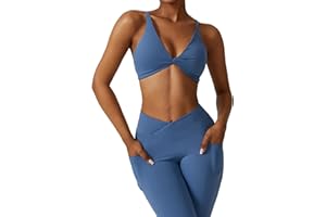 ABOCIW Workout Sets for Women Twist Front Halter Sports Bras High Waist Legging 2 Piece Exercise Gym Yoga Outfit