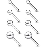 Lsnevsie 18G 20G 22G Astm F136 Titanium Nose Rings Studs Piercing Jewelry for Women Men Nose Nostril Piercing Jewelry Top Ball 1.5mm 2mm 2.5mm 3mm 4 Pair