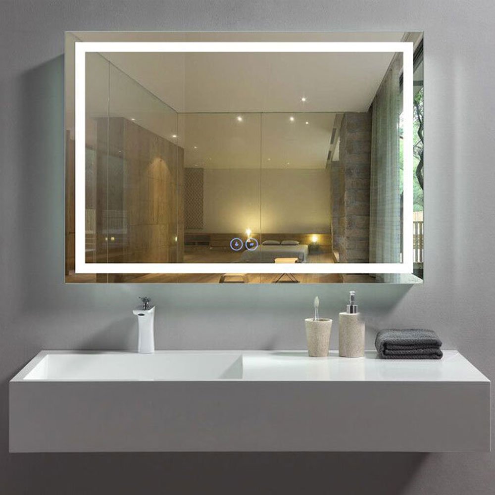 DECORAPORT 40 x 28 in LED Bathroom Mirror for Wall, Horizontal Anti-Fog Makeup Illuminated Mirror with LED Light Over Vanity with Touch Button (CK010-W4)