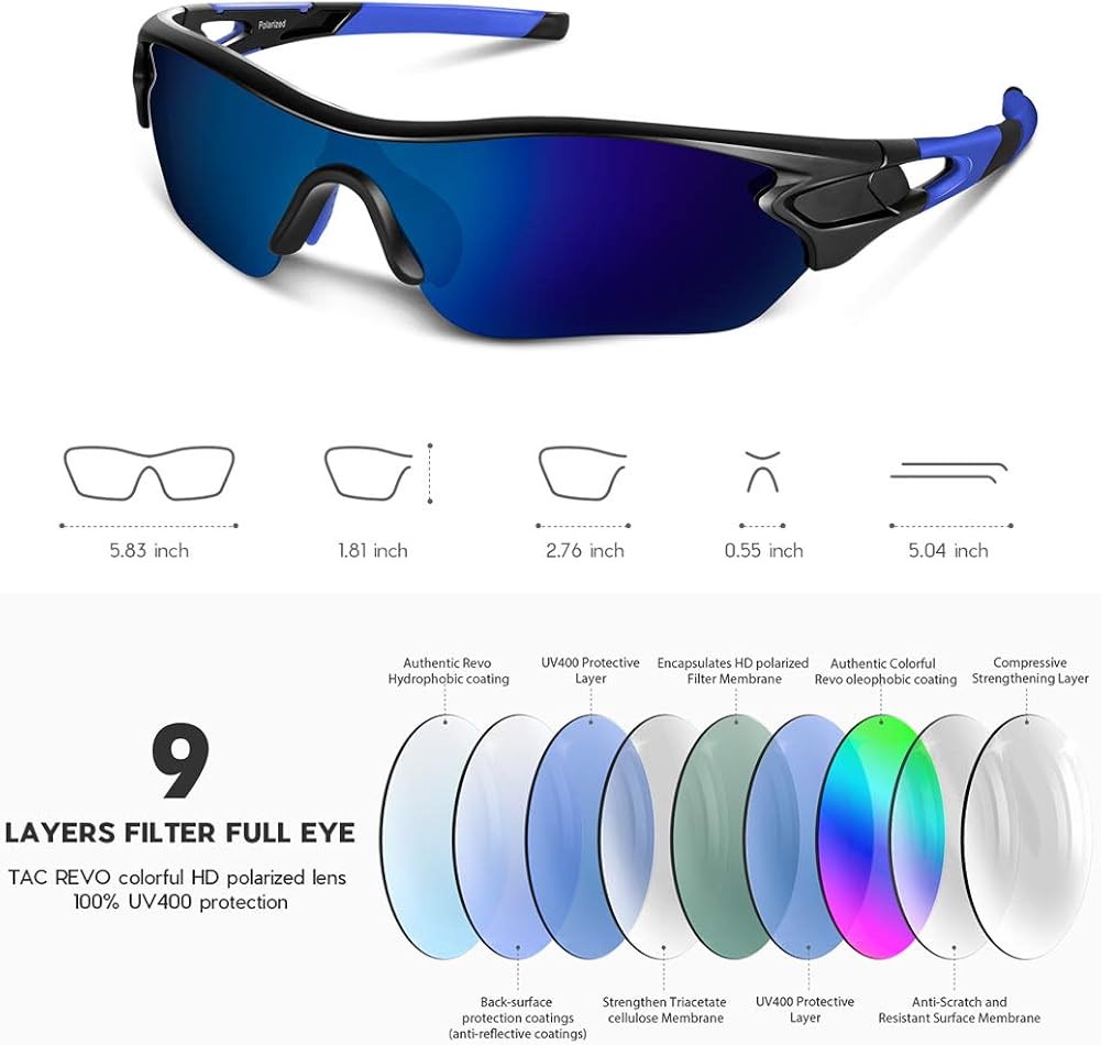 BEACOOL Polarized Sports Sunglasses for Men Women Youth TAC Glasses UV400 Protection Cycling Running Driving Fishing Golf Motorcycle Baseball,Black Blue - Image 5