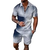 Gray Blue Smudge XXL Men‘s Track Suits 2 Piece Summer Short Sets Outfits Fashion Polo Shirt Casual Short Sleeve and Shorts set