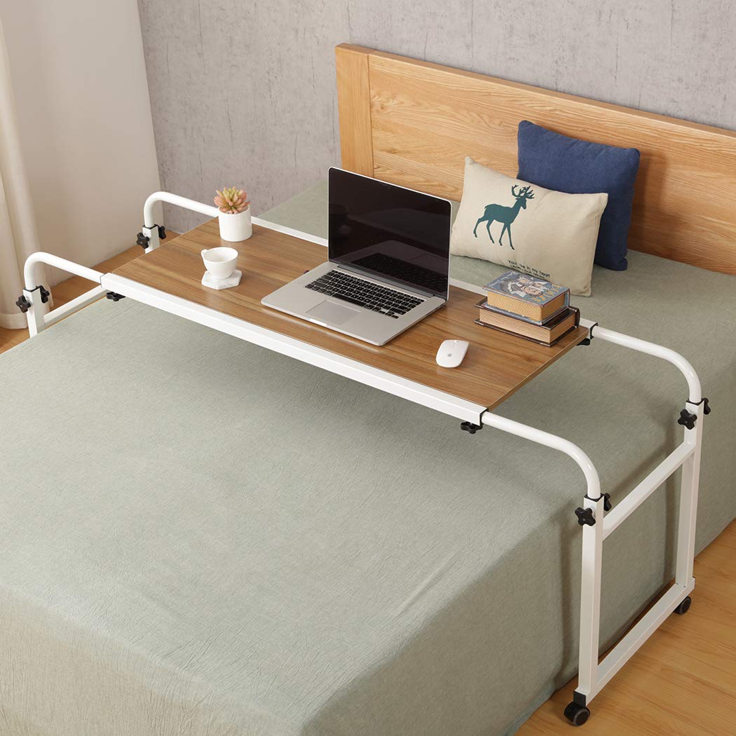 Overbed Desk Laptop Cart Laptop Desk with Wheels Over Bed Desk Adjustable Overbed Table with Wheels King Queen Bed Table Bed Table on Wheels Overbed Laptop Table(Ancient Oak)