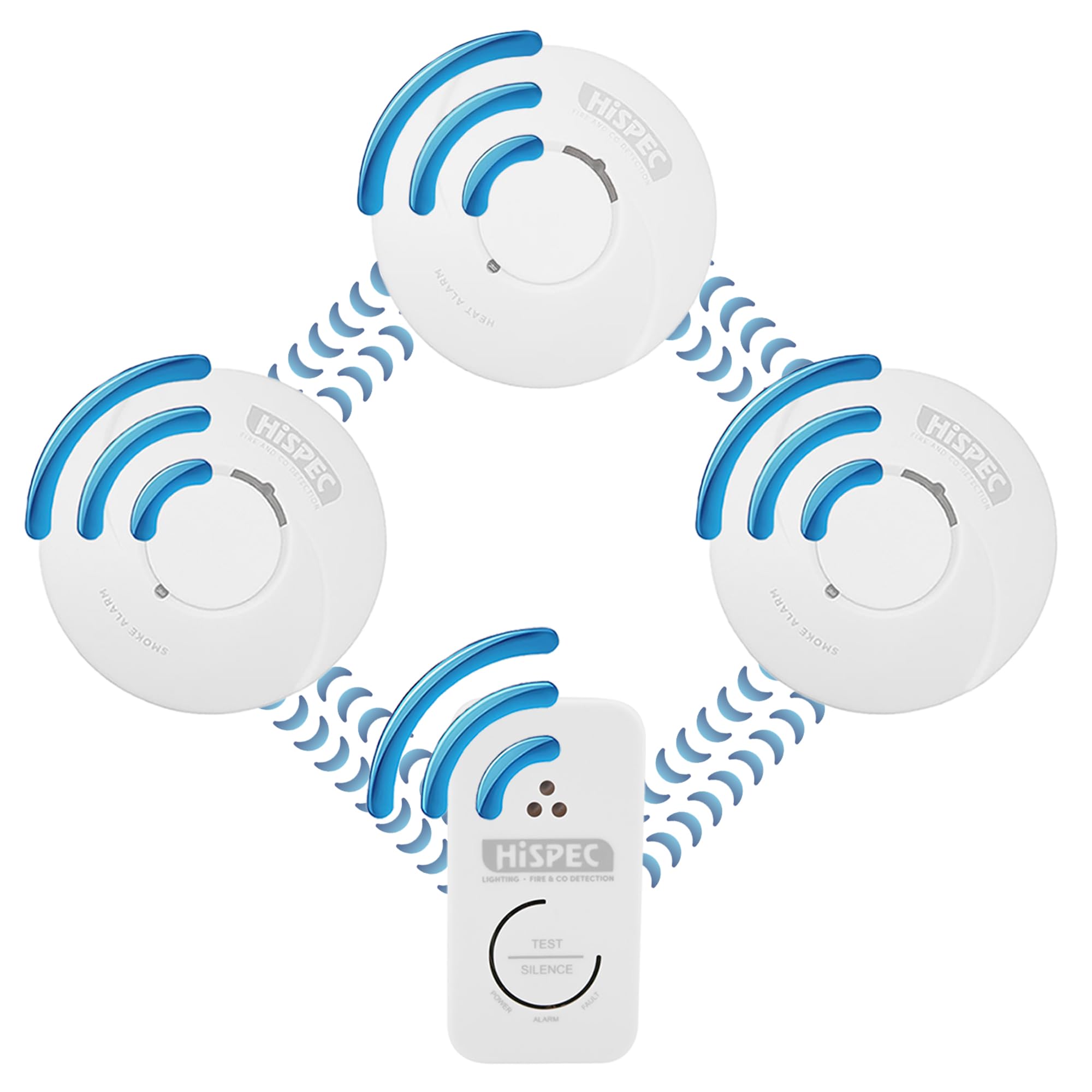 HiSPEC Smoke Alarms Heat Detectors and CO Detectors - Fire Safety Kits: Fully Compliant to 2022 Scottish Legislation (2 Smoke / 1 Heat / 1 CO)