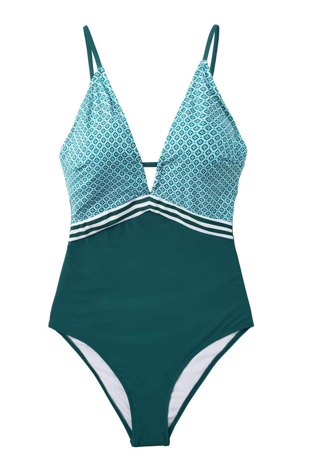 CUPSHE Women's Peacock Green Plunging One Piece Swimsuit Adjustable Swimwear Beachwear Central