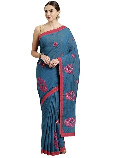 Womens Blended Cotton Saree (CCOPSC13584; Blue)
