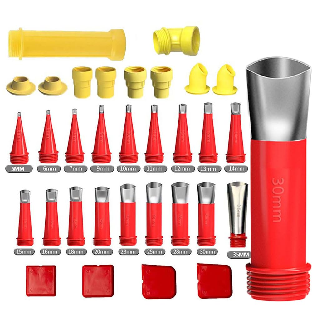 Coogime Silicone Stainless Steel Nozzles, 32 Pieces Universal Integrated Rubber Nozzle Tool Kit, Cartridge Tips, Stainless Steel Nozzles, Silicone Tips, Sealing Finisher One-Piece, Sealing Finisher