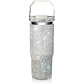 Bling Rhinestone Studded Tumbler with Top Handle, Bling Cups Stainless Steel Water Bottle Diamond Glitter Tumbler for Women - Birthday Gifts for Women, Mom,Get Well Soon Gifts (Northern light)