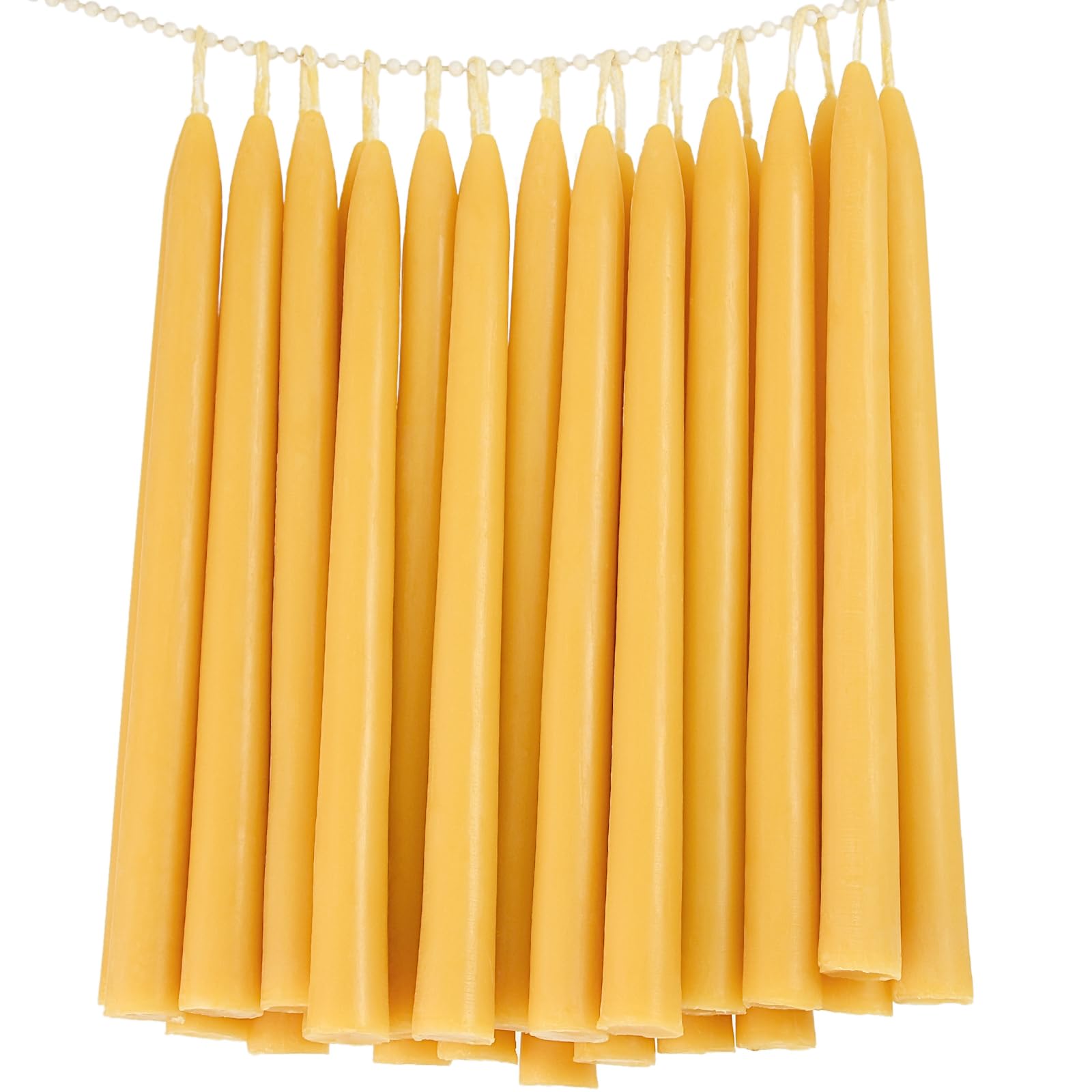 Photo 1 of 24 Pack Natural Beeswax Taper Candles in Bulk 10 inch Tall - Dripless Candle 100% Pure Unscented Beeswax, 8 Hours Long Burning Time -Yellow