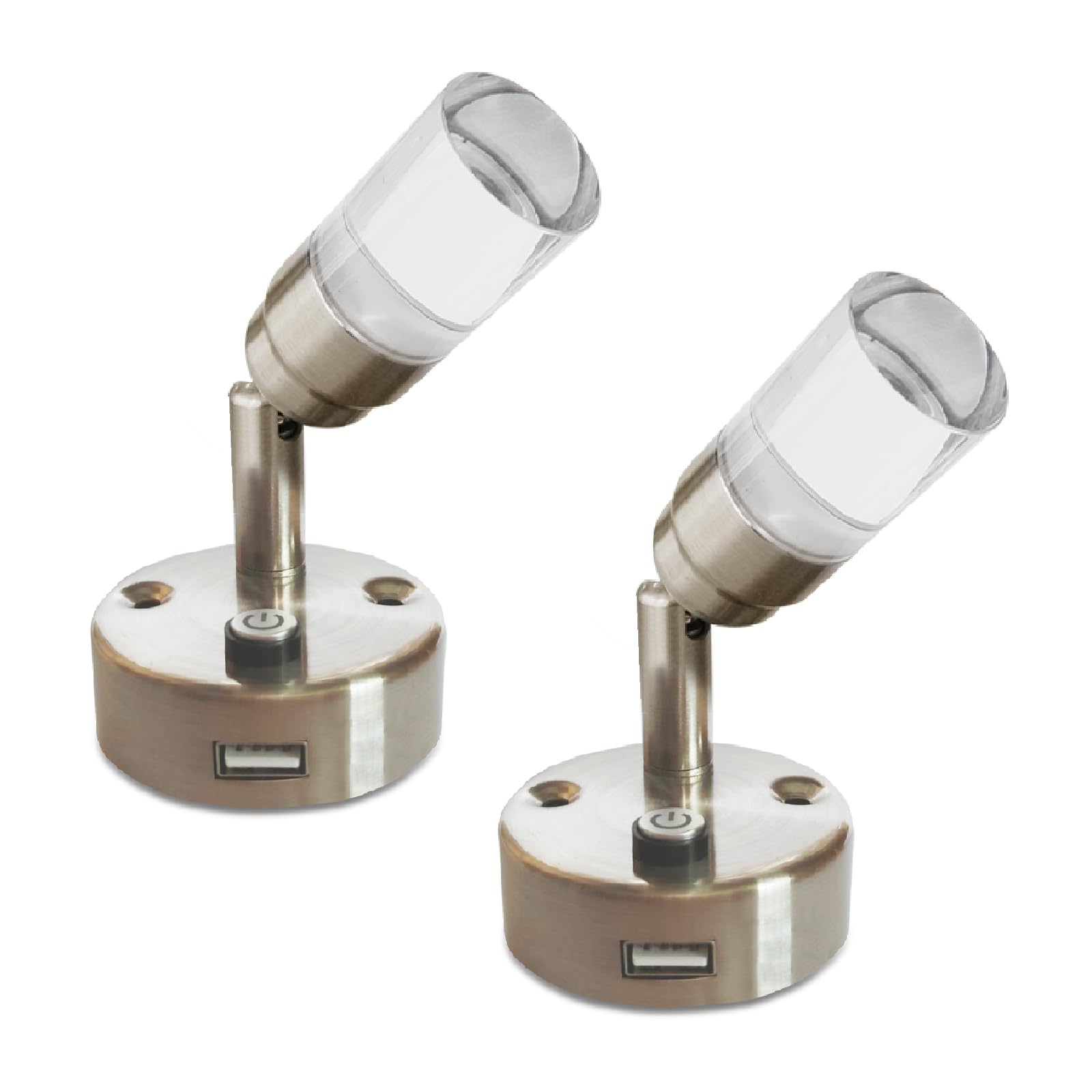 Photo 1 of 12V LED Reading Lights with USB Charger RV Interior Bedside Spot Light with Switch Wall Mount for RV Boat Trailer Blue and 3000K Warm White Lighting 100 Lumen Nickel Finished, Pack of 2