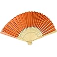 Altsuceser Foldable Bamboo Fans, Chinese DIY Hand Held Bamboo Silk Folding Hand Fan for Wedding, Festival, Dance, Gift, Performance, Decorations Orange