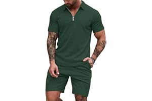 EISHOPEER Men's Polo Shirt and Shorts Set Fashion Zipper 2 Pieces Outfits