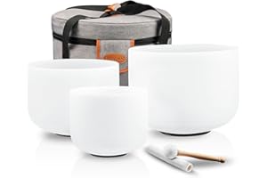 RYAN DVAN 432Hz Crystal Singing Bowls Set of 3 – 6" B Crown, 8" F Heart, 10" G Throat bowls,Quartz Chakra Sound Bowls for Meditation & Healing, with Case, Mallet & Suede Striker