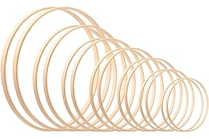 RANCCO Rannco Wreath Rings, 14 Pack 7 Sizes (4 5 6 7 8 9 10 lnch) Wooden Bamboo Floral Hoop Wreath Macrame Craft Hoop Rings for DlY Dream Catcher, Wedding Wr
