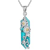 Reaii Natural Turquoise Daisy Necklace for Women 925 Sterling Silver Daisy Pendant Necklace with Genuine Turquoise Jewelry Gifts