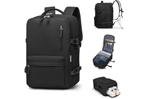 Romantic Crown Mochila de Viagem Expansivel Avião Grande Feminina,Mochila Executiva Masculina Impermeável Reforçada para Notebook,Casual Esportes Hiking Escola Presente (Todo Preto)