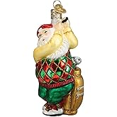 Old World Christmas Golfing Santa Glass Blown Ornament for Christmas Tree, Handcrafted Holiday Decoration, Santa Collection