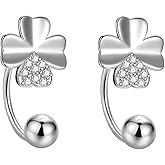 SLUYNZ Sterling Silver Clover Leaf Hoop Earrings for Women Teens Leaf Half Hoop Earrings Cartilage Helix Piercing Earrings Ball Screw Backs