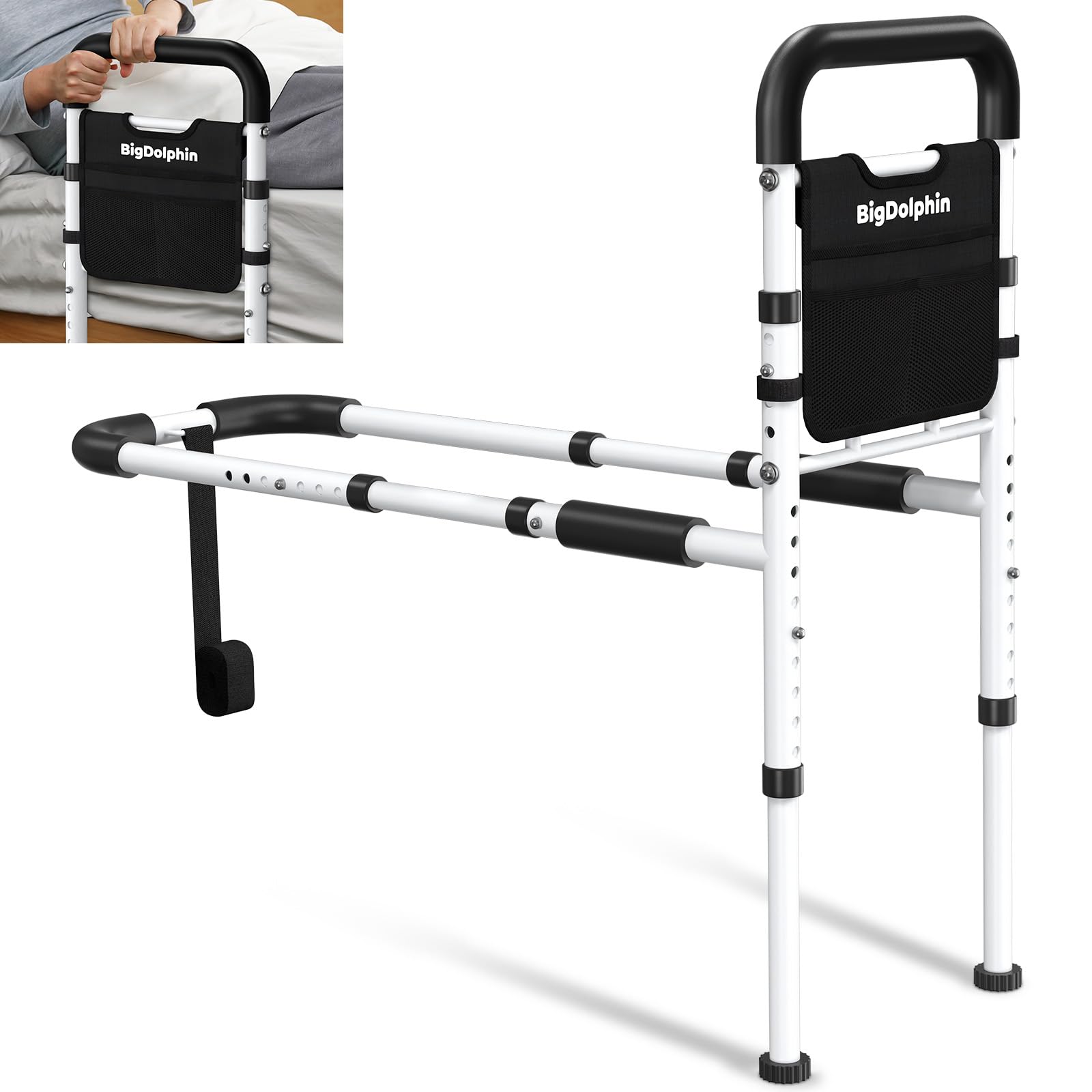 Photo 1 of BigDolphin Bed Rails for Elderly Adults - ASTM Approved, 350 LBS Capacity, Tool-Free Assembly, Non-Slip Ergonomic Handle with Storage Pocket, Safe Bed Rails for Seniors
