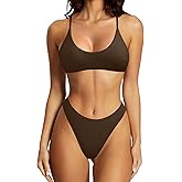 SUUKSESS Women High Waisted Thong Bikini Set Reversible String 2 Piece Swimsuit