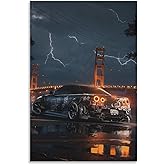 JDM Car Black Drift Night Art Car Posters for Bedroom Car Wall Decor for Mens Room Decor Aesthetic Canvas Wall Art Prints Pictures Paintings Framed Unframed 12x18inch(30x45cm)