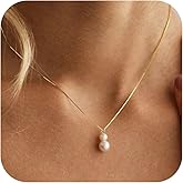 Decholly Valentines Day Gifts for Her - 14K Gold Plated Pearl Necklaces for Women Trendy Dainty Necklace Simple Layered Pearl Necklaces for Women Trendy Wedding Birthday Valentines Jewelry