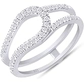 Bypass Curve Enhancer Guard Ring for Women With Round White Cubic Zirconia | Stackable Ring In 14K Gold Over Sterling Silver