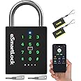 eLinkSmart Heavy Duty Smart Padlock with Key, Pad Lock with Code Keypad, Weatherproof Bluetooth RFID Keyless Electronic Digital Combination Lock for Gate Outdoor Fence Gym Locker Pool Shed Storage