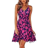 Newshows Womens Summer Dress 2024 Spring Sundresses Floral Flowy Casual Beach Vacation Wrap V Neck Spaghetti Strap Dresses