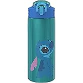 Zak Designs Disney Lilo and Stitch Water Bottle for Travel and At Home, 19 oz Vacuum Insulated Stainless Steel with Locking Spout Cover, Built-In Carrying Loop, Leak-Proof Design (Stitch)