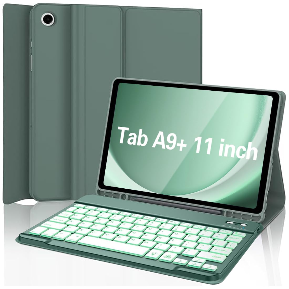 Photo 1 of Galaxy Tab A9 Plus Case with Keyboard 5G 11 Inch 2023 (SM-X210/X216/X218), 7 Color Backlit Detachable Tablet Keyboard Cover with S Pen Holder for Samsung Galaxy Tab A9+ 11" (Dark Green)