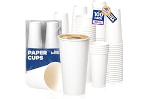 Fit Meal Prep 100 Pack 20 oz Disposable Paper Coffee Cups, Premium Hot Cups for Hot/Cold Beverage, Durable Thickened White Pa