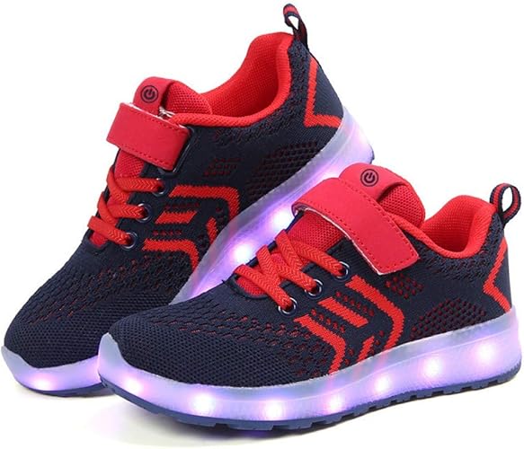 Amazon Yikaifei スポーツシューズ ボーイズ ガールズ 発光モード Led 光る靴 子供用 カジュアル シューズ Usb充電式 かわいい 通園通学 運動会 レッド 17 5cm Yikaifei シューズ バッグ