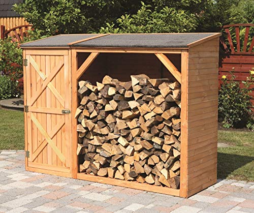 Beauty.Scouts Outdoor Dino Collection Kaminholzkombination Harald, Kiefer, honigbraun, 224x78x163cm, Geräteschrank, Holzlager, Garten, Kaminholzlager, Gartenschrank