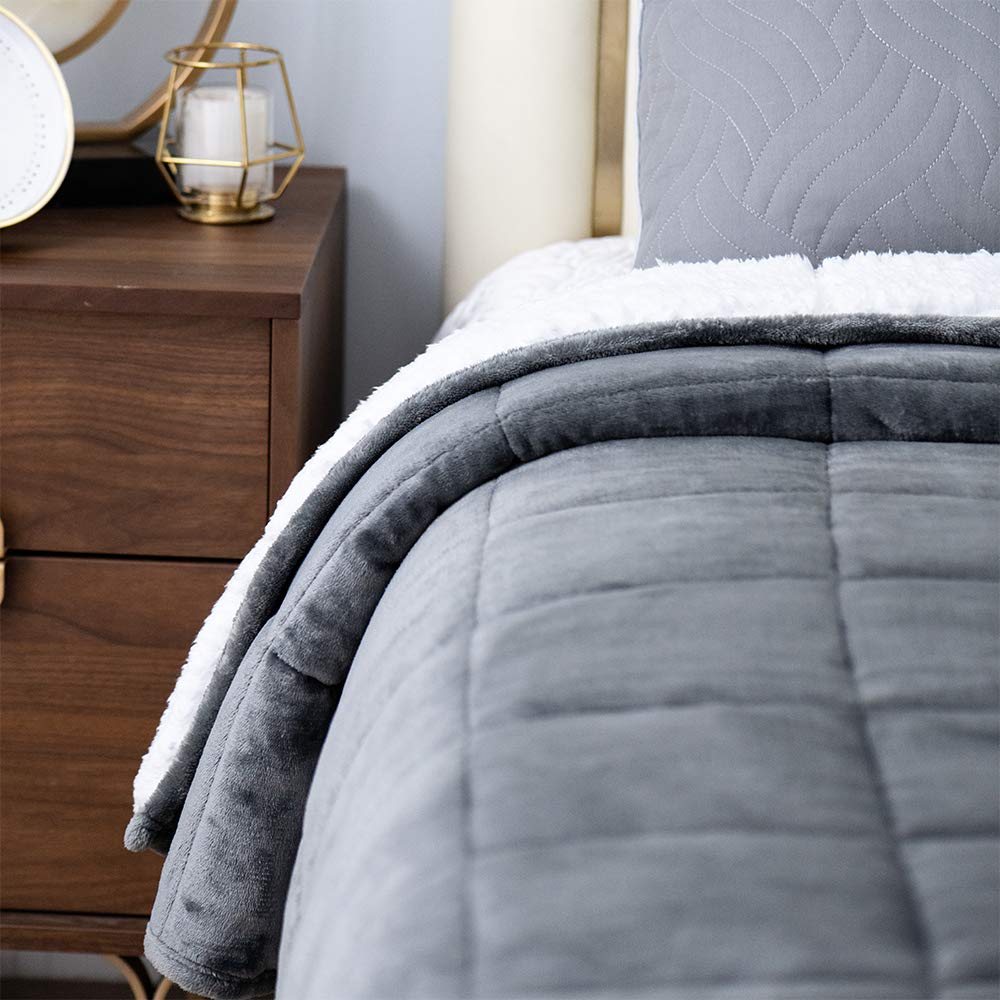 BUZIO Sherpa Fleece Weighted Blanket for Adult, 20 lbs Heavy Fuzzy Throw Blanket with Soft Plush Flannel, Dual Sided Queen Size Cozy Fluffy Blanket, 60 x 80 inches, Grey