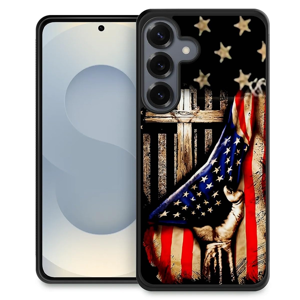 heindiy Case Compatible with Samsung Galaxy S26,All-Round Protection Shockproof Anti-Scratches TPU Case Cover,for Man Woman-Wooden Cross Power American Flag
