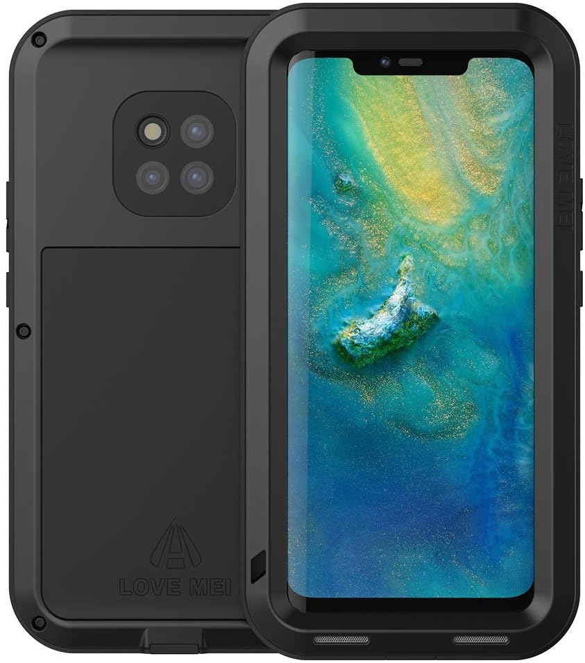 Love Mei for Huawei Mate 20 Pro Case, Outdoor Heavy Duty Scratch Proof Military Shockproof Waterproof Dustproof Metal Cover Full Body Protective Case with Screen Protector (Black)