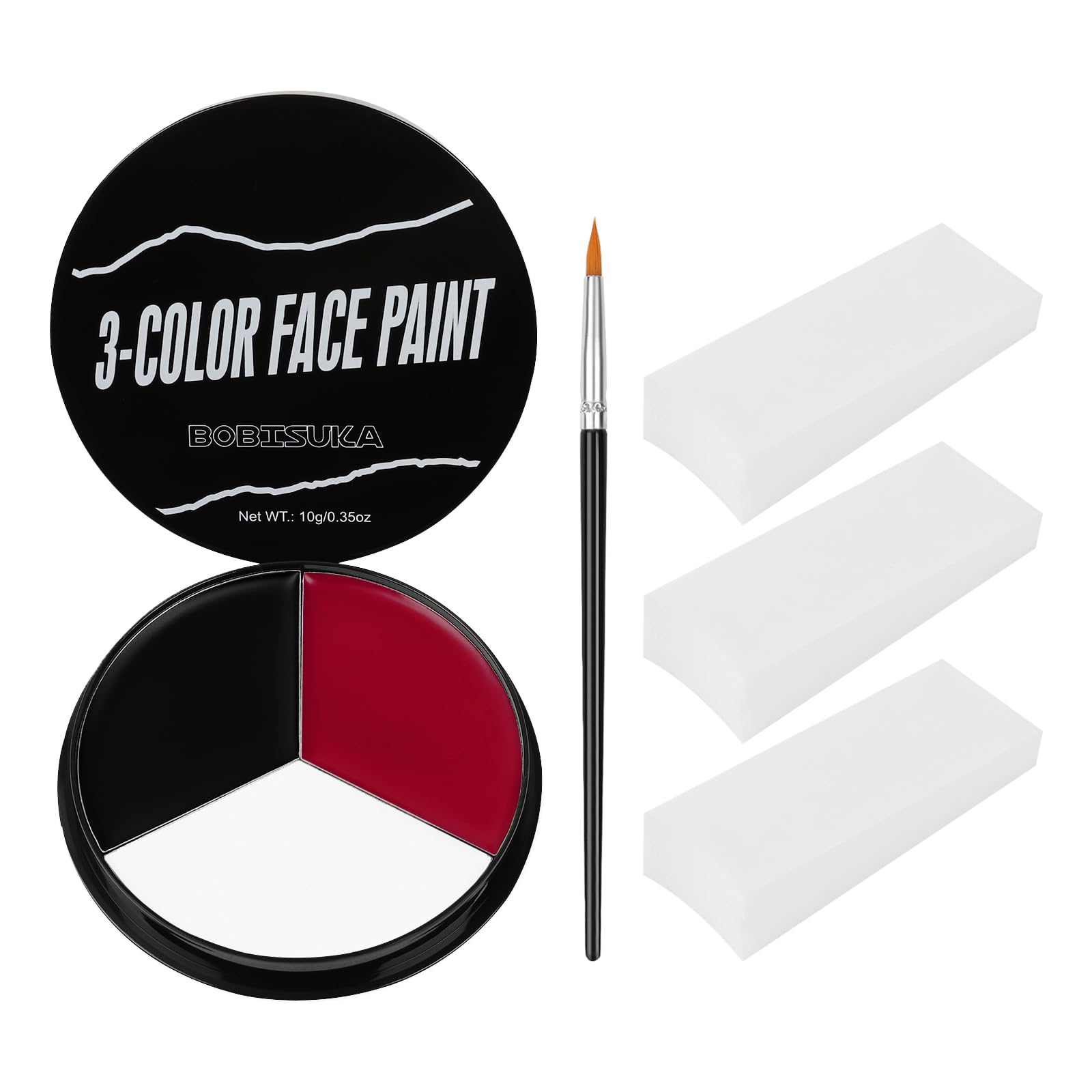 Photo 1 of Black White Red Face Paint + 3PC Sponge + Brush, Colored Eye Black for Baseball Softball Sport Games, Body Painting Kit for Halloween Clown Makeup, Cosplay, Costume, SFX Special Effect, Theme Parties