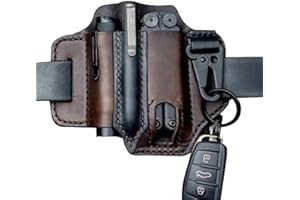 Multi-Function Tool Sheath for Belt, Leather Pocket Organizer, Multitool Leather Sheath, with Pen Holder, Key Chain, Flashlig