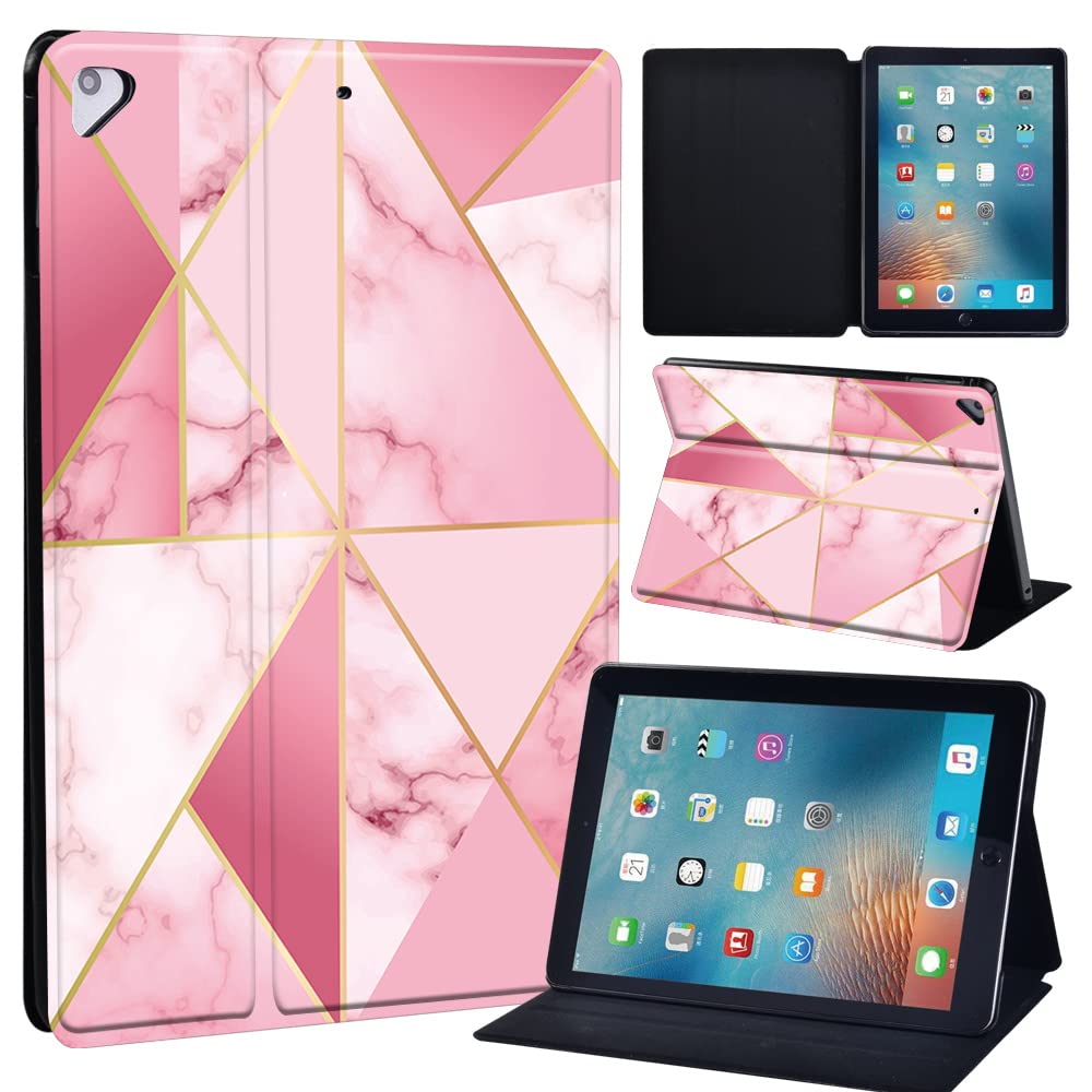 Leather slim lightweight Stand Cover Folio Case for Apple New iPad 9.7 2018 2017(6th Gen, 5th Gen)/iPad Air 2/iPad Air/iPad Pro 9.7 Tablet with Auto Wake/Sleep (hot pink geometric)