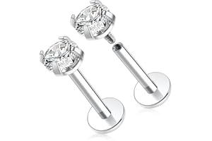 GAGABODY G23 Titanium 16G 6/8/10mm Clear CZ/Opal Internally Threaded Labret Monroe Lip Studs 6mm Helix Cartilage Tragus Earring Piercing