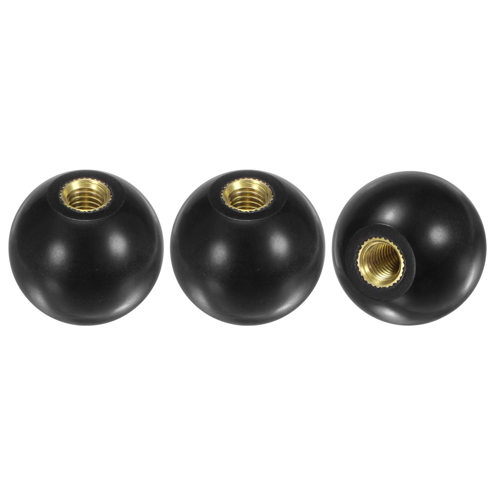 M METERXITY 3-Pack Threaded Ball Knobs, M8 Female Thread 30mm Dia. Thermoset Ball Knob for Lathe/Machine/Lawn Mowers, Round Phenolic Brass Insert Lever Handle [Black]