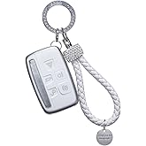 for Land Rover Key Fob Cover, Key Fob Case Full Protection Case is Premium Soft TPU Compatible with Land Rover Range Rover Vogue Sport 2018 Discovery 5 Smart Remote Key (A White)