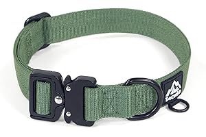 Tacwild Heavy Duty Dog Collars for Medium and Large Dogs - Adjustable, Chew Proof Nylon Collar with Metal Quick Release Buckle and D-Ring for Dog Tags (Dark Green, XL)