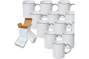 TWISTED ENVY Case of 12 11 oz. SILVER Rim and Handle- Ceramic Sublimation Mugs - Professional Grade Sublimation Mug- Sublimation Series - Cardboard Box with Foam Supports