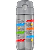 THERMOS FUNTAINER 16 Ounce Stainless Steel Vacuum Insulated Bottle with Wide Spout Lid, Off to the Races