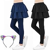 KornaDoz 2Pcs Girls Leggings with Skirt Attached, Skirted Leggings for Girls School Uniform, Toddler Kids Skirt Pants