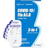 Healgen Rapid Check COVID-19, Flu A&amp;B Antigen Test Kit, The First FDA Authorized OTC 3-in-1 Flu &amp; COVID Home Test, Easy to Read Dual Windows, Results in 15 Mins, 5 Test