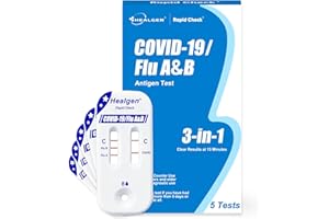 Healgen Rapid Check COVID-19, Flu A&B Antigen Test Kit, The First FDA Authorized OTC 3-in-1 Flu & COVID Home Test, Easy to Read Dual Windows, Results in 15 Mins, 5 Test