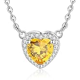 Dlismno 925 Silver Plated Dainty Birthstone Necklace for Women, 5A Heart Cubic Zirconia Pendant, Birthday Anniversary Valentine's Gifts for Her, 18-20 Inches